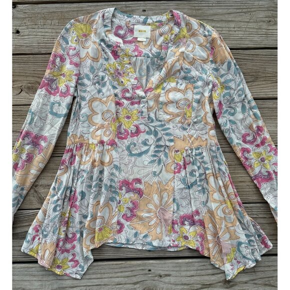 Maeve Anthropologie Laiken Floral V-Neck Blouse Top Women Size 2 Long Sleeve - Picture 3 of 7